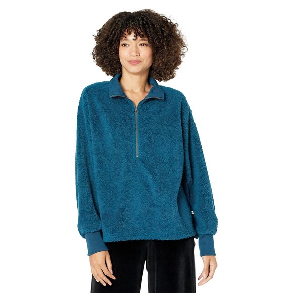 Dylan by True Grit Sherpa Modern Zip Pullover Sweatshirt Marine Blue MD - Picture 1 of 1